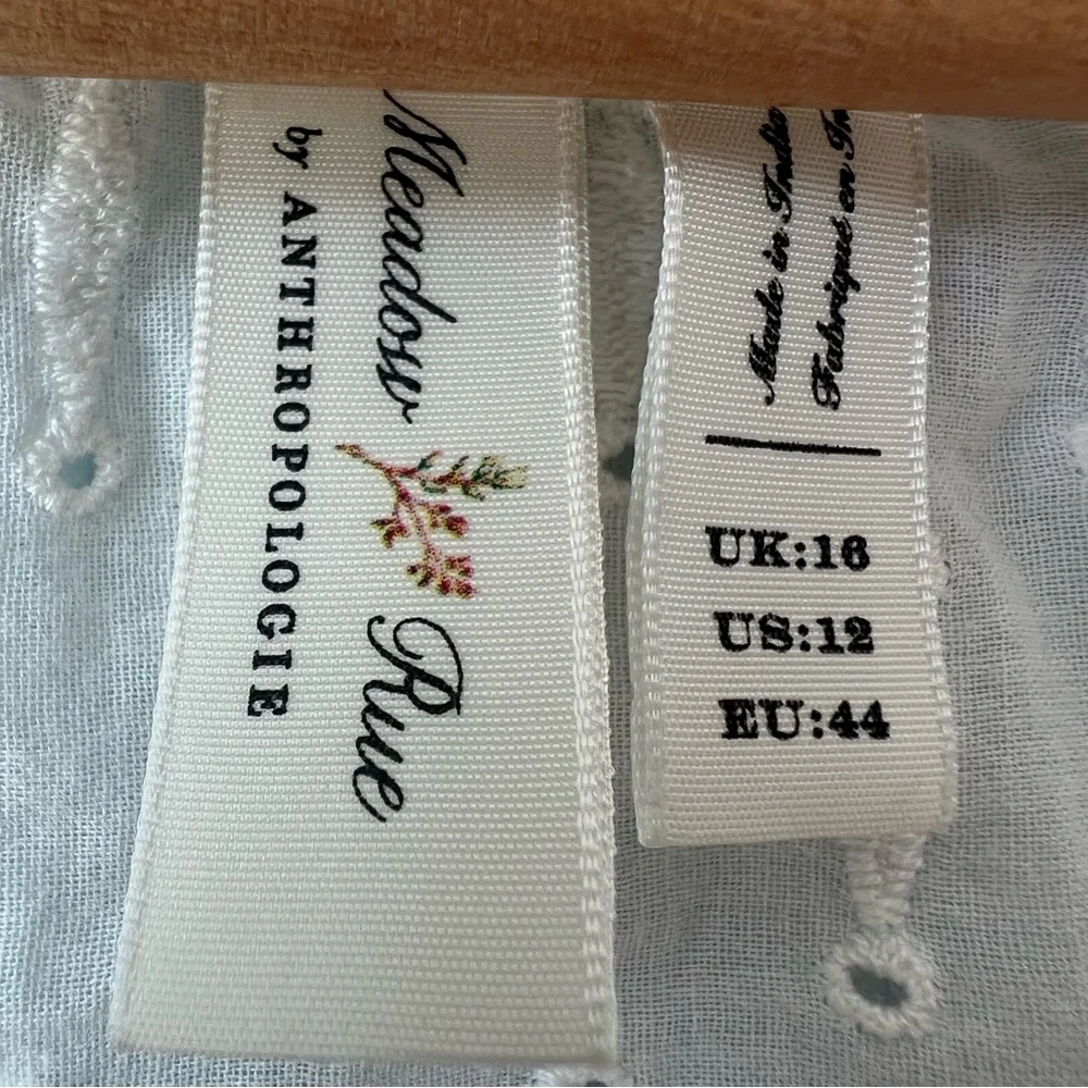 Meadow Rue by Anthropologie White Eyelet Ruffle Peplum Blouse Size 12 - Picture 6 of 7